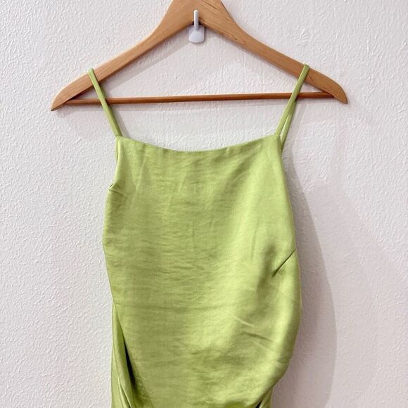Lulu's Women's XL Captivated by Love Lime Green Satin Ruched Bodycon Mini Dress - Picture 5 of 14